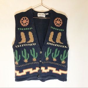 Sharon Young Navy Southwestern Sweater Vest